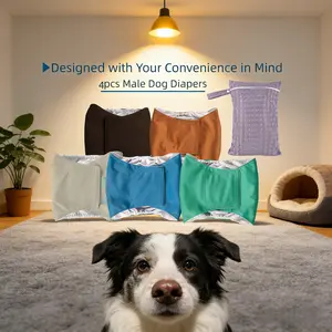 4pcs Solid Color Male Dog Diapers Set, 3pcs Dog Urine Pads with Storage Bag, Reusable Washable High Absorbency Dog Belly Wraps，Washable Dog Diapers for Male Dogs – Soft, Breathable, and Leakproof. Perfect for Overnight Protection or Post-Surgery Recovery.