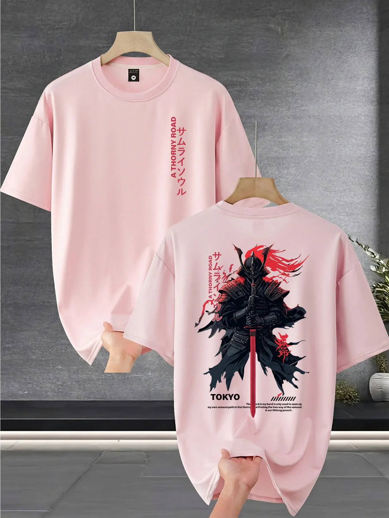 Men's Japanese Samurai Pattern T-Shirt, Round Neck, Loose Fit Relaxed Fit Large Size, Breathable Fabric, Anime & Warrior Lovers Casual Streetwear, Menswear