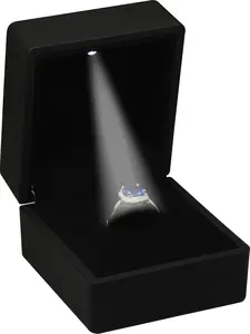 LED Black Ring Box for Proposal, Wedding, Engagement - Luxury Jewelry Gift Box with Light for Men for Women