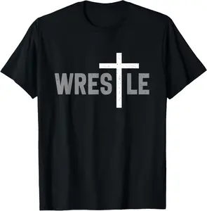 Wrestle Christian Wrestler Cross T-Shirt Pure Cotton Graphic Tees Menswear Top: Gifts for Men & Women