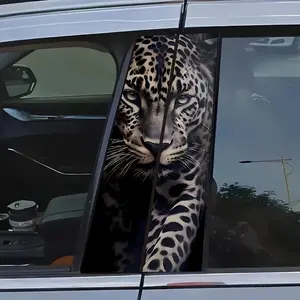 Set of 2 Leopard Printed Vinyl Car B-Post Stickers - Waterproof and Scratch Resistant Car Doorpost Stickers with Tropical Wildlife Design, Self-Adhesive for Plastic, Glass and Metal-Smooth Surfaces Truck Car Decal, Car Window Decal for Cars