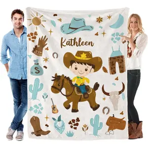 Personalized Western Theme Flannel Baby Blanket - Soft, Warm, Cowboy Hat Design, Custom Name, 30x40in Multi-Size Option, Flannel Craft, Baby Shower Bedding Accessory