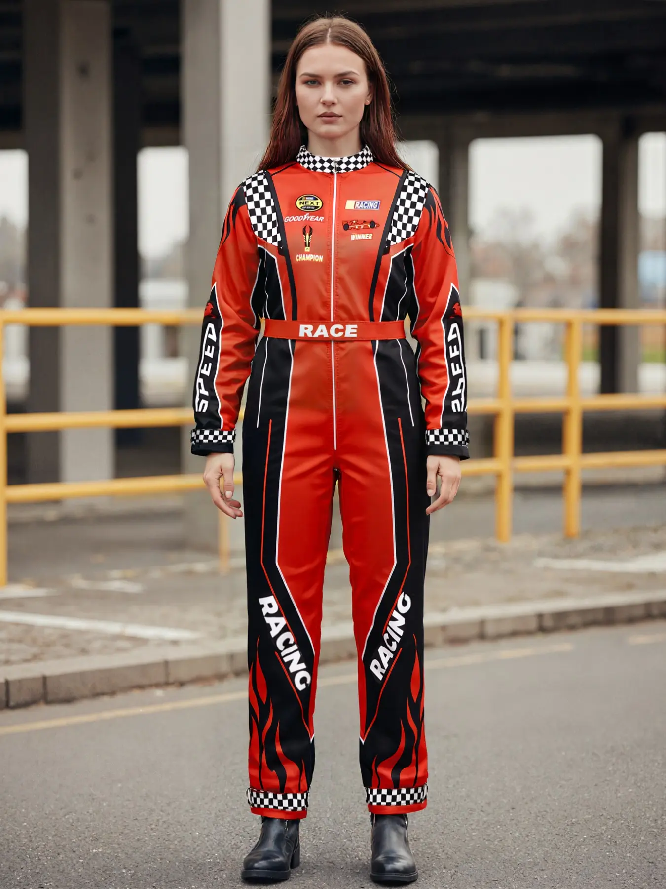 Adult Racer Cosplay Costume Red Classic One-Piece Training Racing Outfit Uniform Suit Children Men Karting Jersey Clothing Race Gear Print Pattern Racing Theme