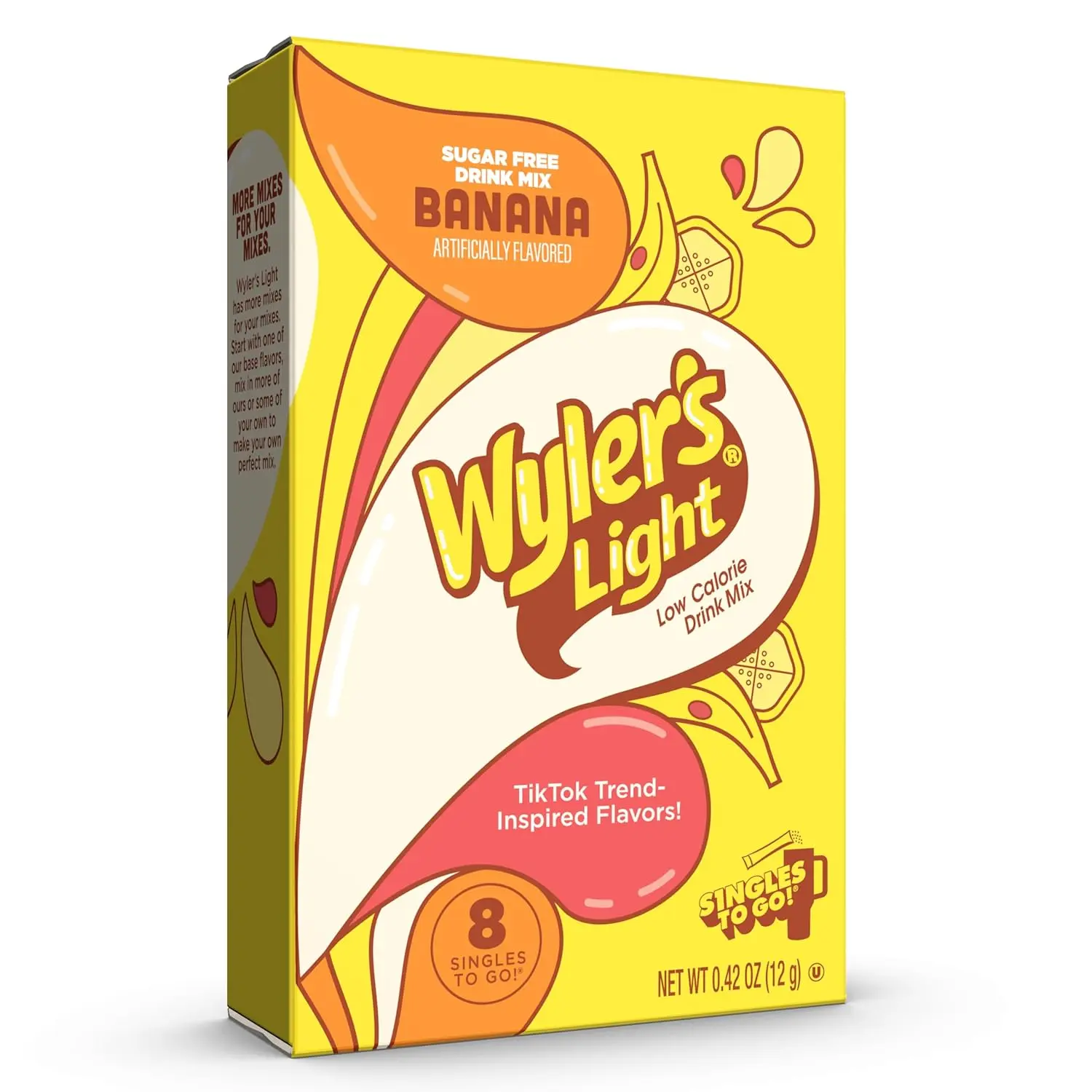 Wyler's Light Powdered Drink Mix Singles-To-Go Packets, Watertok Banana Flavor Low-Calorie Sugar-Free Daily Beverage with Guar Gum, 8 Count