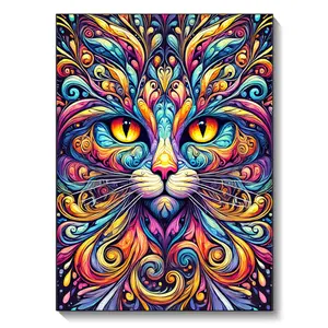 DIY 5D Diamond Painting Abstract Animal Series Cat Full Round Diamond Embroidery Kit Handmade Home Decoration 30x40cm/11.81x15.75inch