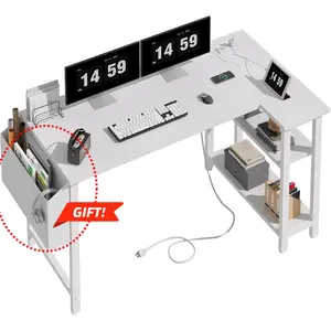 Lufeiya L Shaped Computer Desk with Power Outlet Shelves, 47 Inch Corner Desk for Home Office Bedroom, L-Shaped Study Writing Working PC Desks Table Furniture
