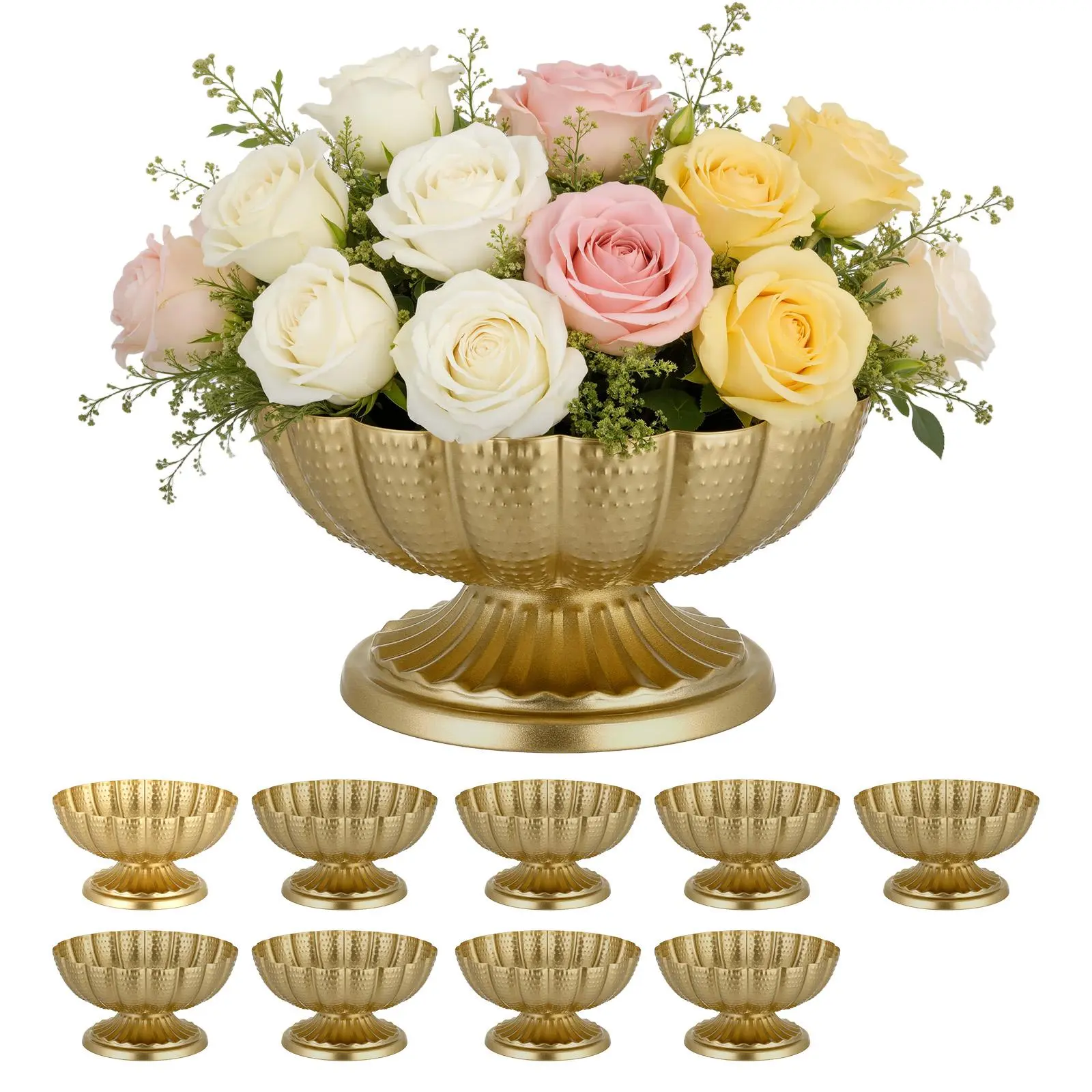 【SummerFinds】VEVOR 10 PCS Wedding Flower Vase, 4.7 in Mini Flower Table Centerpieces, Small Floral Bowl Decorative Easy Installation, Versatile Arrangement Stand for Party Events Home Decor Reception, Gold