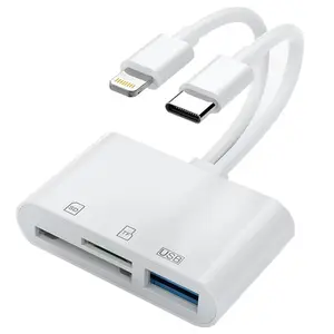 4in1 SD Card Reader for iPhone, iPad, USB-C & Lightning Dual Connector Digital Camera Adapter to iPhone, High-Speed Trail Camera Memory Card Viewer, Support SD/Micro SD Cards, Plug and Play