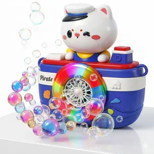 Bubble Machine Toy for Kids, Automatic Bubble Blower Toy with LED Lights, Rechargeable Cat Pirate Bubble Maker for Toddlers, Outdoor Party Summer Gift