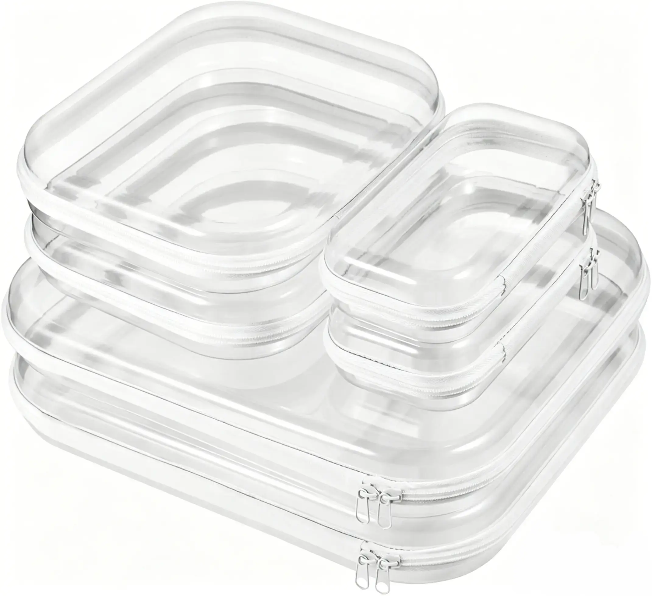 Clear Organizer Storage Box Clear Hard Zipper Case PVC Plastic CLear Storage Containers for Tools & Small Objects Girl Stuff Portable Travel Organizer Set Makeup Organizer Jewelry Box Toy Storage Bins High Transparency backtoschool 2L+2M+2S