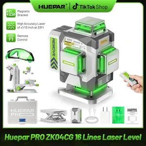 Huepar Pro ZK04CG 4D Green Cross Line Self-Leveling Laser Leveler Tool, High-Accuracy Measuring Tool with 8000mAh Rechargeable Li-ion Battery, Compact Portable for Ceiling, Tiling