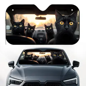 1pc, Feline Sunset Drive Print Car Front Windshield Sun Shade, Car Windshield Sunshade, Elegant Design, Keeps Your Vehicle Interior Cool, Ideal for Regular Driving, Roadside Stops, and Weekend Escapes