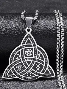 Witch Triquetra Trinity Celtic Knot Necklace, 1 Piece Stainless Steel Pentagram Triple Moon Goddess Necklaces for Party, Daily Clothing Decor, Birthday Gift Gothic Witch Jewelry