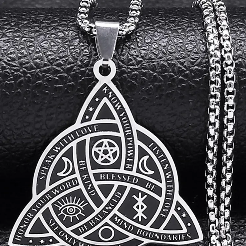 Witch Triquetra Trinity Celtic Knot Necklace, Witches Knot Necklace, 1 Piece Stainless Steel Pentagram Triple Moon Goddess Necklaces for Party, Daily Clothing Decor, Birthday Gift Gothic Witch Jewelry