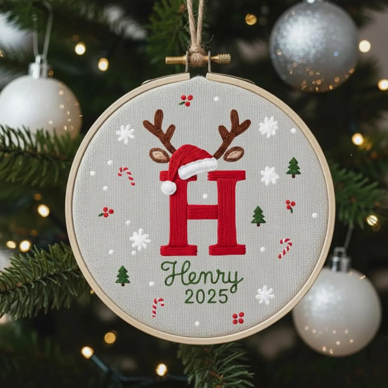 Personalized Letter Name Hand Embroidered Christmas Ornament, Custom Initial Christmas Ornaments,  Unique Christmas Gift VL9