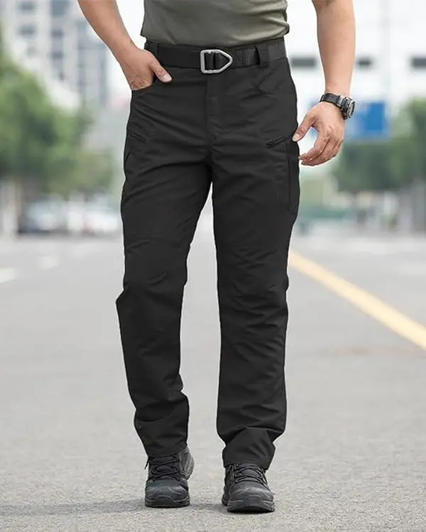 HOVSIYLA Menswear Casual Cargo Pants - Baggy Straight Leg Sweatpants with Large Flap Pockets for Hiking, Sports, Casual Cargo Style