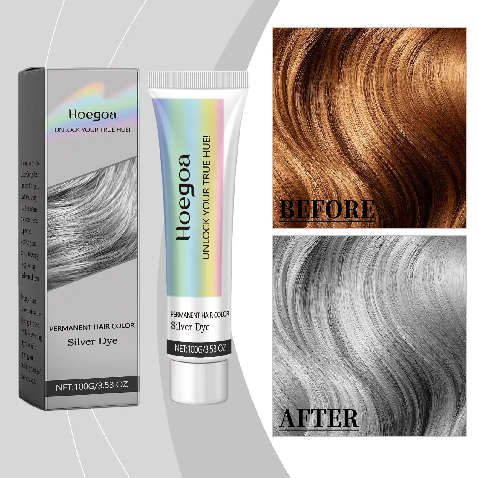 Silver Gray 3-in-1 Hairdye Shampoo with Natural Plant & Ginseng Ingredients, Gentle Non-Irritating Haircare Product with Pigment, Conditioning & Moisturizing Effects for Easy Hair Coloring, Root‑Boost Ginseng