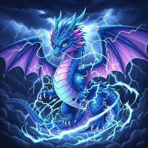 5D DIY Full Drill Round Diamond Painting - Diamond Art Kit Blue Lightning Dragon Mosaic, Canvas - DIY Decorative Painting, Home Wall Decor, Perfect for Valentine's Day, Independence Day, Birthday, Anniversary, and Handmade Gifts.