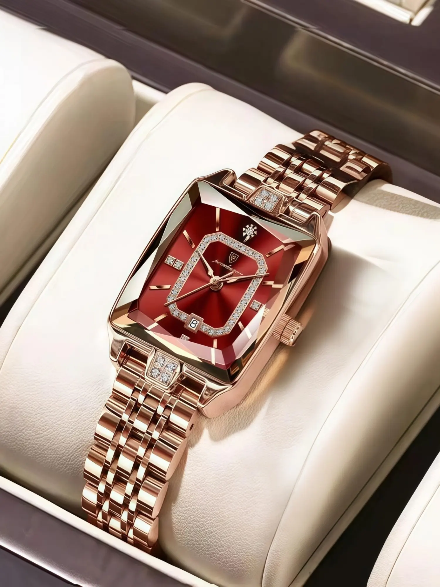 Luxury Women's Business Watch, Fashion Square Rose Gold Stainless Steel Quartz, Elegant Gift for Mother Wife Sister, Daily Wear, Square Dial Wristwatch, Modern Fashionable Wristwatch