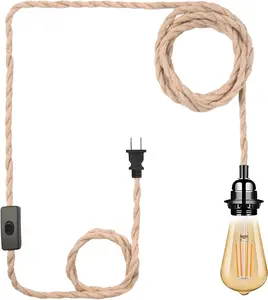 Plug in Pendant Light Cord, Industrial Hanging Light Kit with 15FT  Rope, E26 E27 Light Socket Base for Hanging Lamp Kit, Hanging Light Cord with On/Off , Ideal for Room Decor