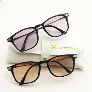 HAITONGCR Tinted Reading Eyeglasses - Full-Frame, Lightweight Rectangular Fashionable Unisex Eyewear, Black-Gold/Black-Silvery Frames, Gray-Brown Lenses, with Case & Cloth, Ideal Gift