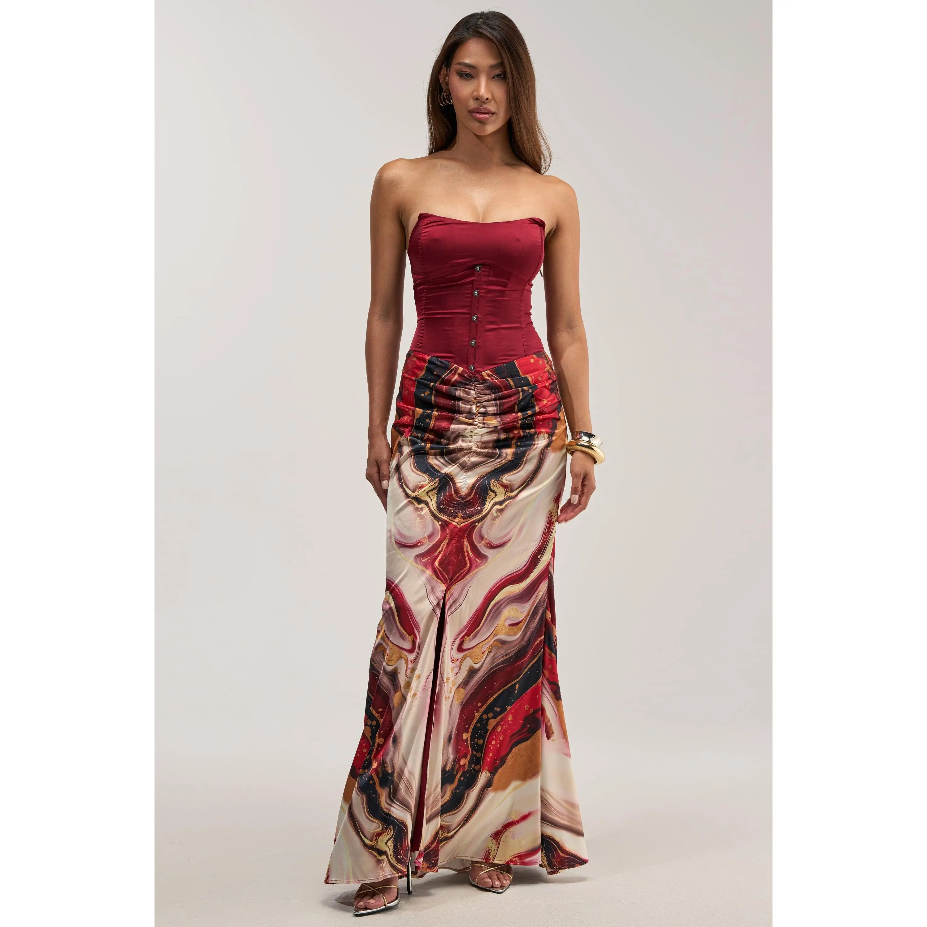 SAMARA ABSTRACT MAXI DRESS IN RED MULTI