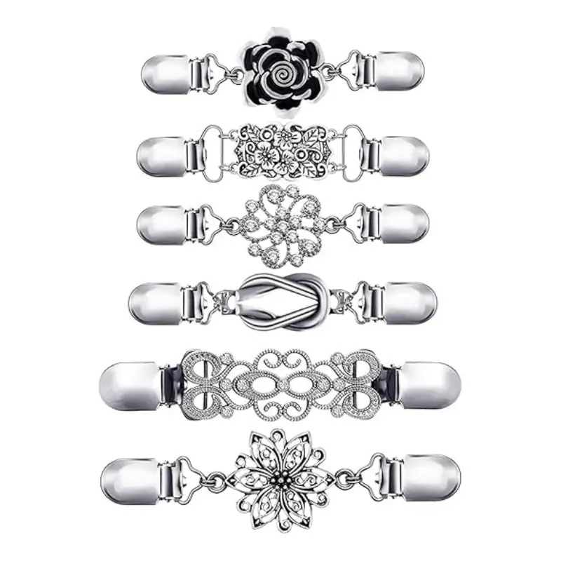6-Piece Custom-Fit Cinch Clip Set for Female - Compact Casual, Business & Daily Use, Anti-Slip Cardigan Clip, Retro Charm Sweater Buckle, Shirt Securing Tool