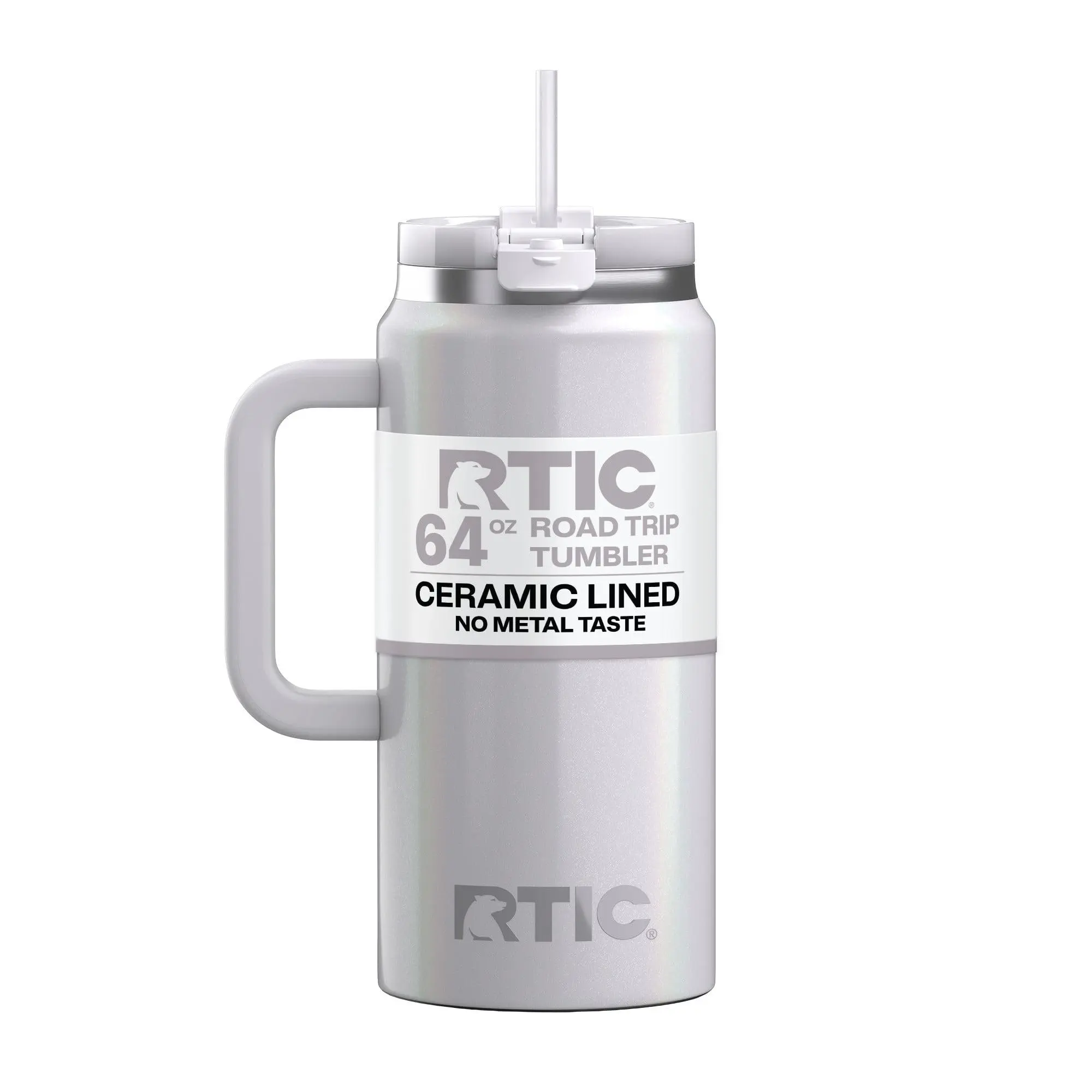 RTIC 64 oz Ceramic Lined Road Trip Tumbler with Handle and Leak-Resistant Straw Lid