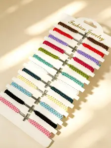 12pcs Fashion Cross Braided Bracelet Multi color Nylon Rope Handmade Wristband Simple Versatile Commuting Party Accessory Unisex Adjustable Length Hot Selling Jewelry Must have Stackable Daily Wristband Ideal Gift for Festival