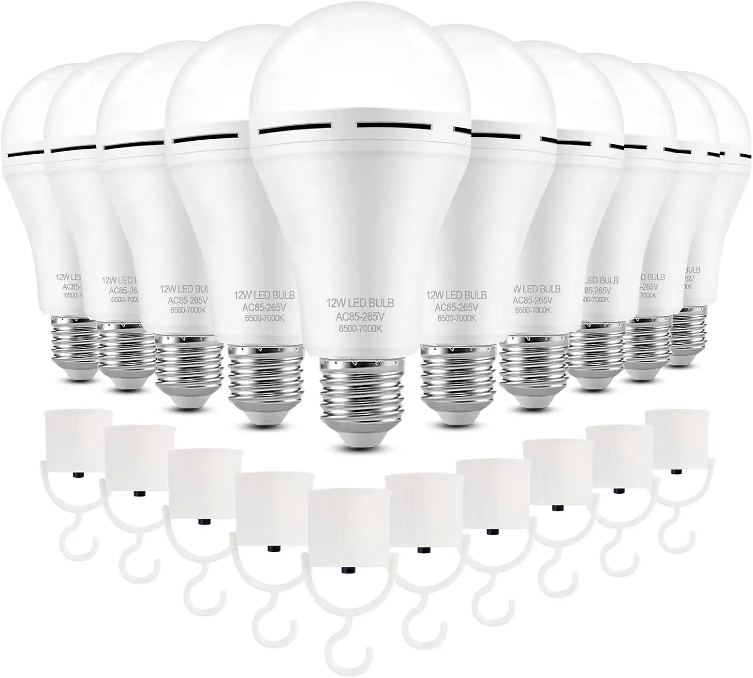 6/4Pack Rechargeable Emergency Light Bulbs A19, Camping Lamp Battery Powered LED Light Bulb 6000K Daylight E26 E27 120 Volt 9W 60W Equivalent with 1200mAh for Home Power Outage Camping Hurricane