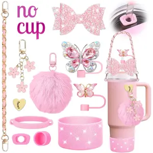 11pcs Cup Accessories Keychain Set for Cup 30oz 40oz Tumbler with Handle - Includes Strap, Straw Bow Decorate, Straw Topper, Spill Proof Stoppers, Handle Charms Men And Women