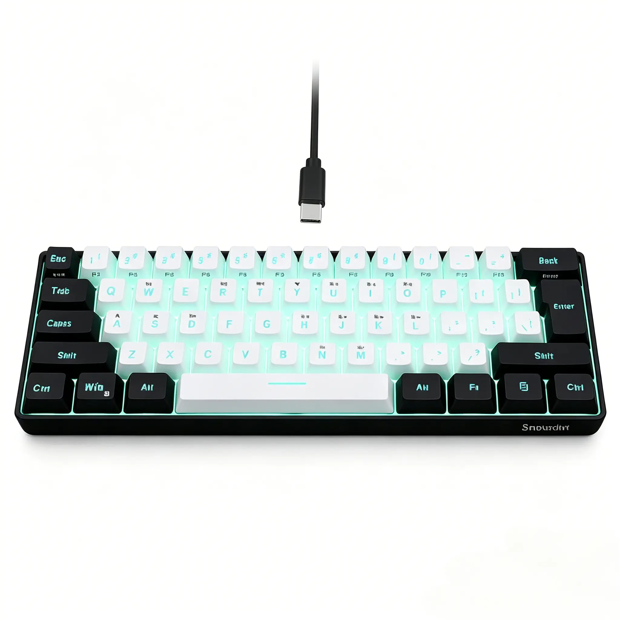 61-Key Wired Creamy Keyboard with RGB Rainbow Backlight - 60% Layout, Double Shot, Transparent Frame, Waterproof Black-White Mini Keypad for Gamers/Office, PC, Mac, Travel & Daily Typing