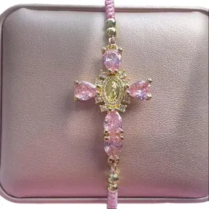 Religious Handmade Virgencita Charm Rope String Woven Jewelry Braided Bracelet for Women