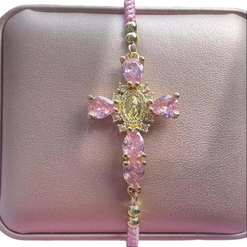Religious Handmade Virgencita Charm Rope String Woven Jewelry Braided Bracelet for Women
