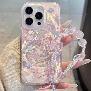 Transparent Windmill Design Phone Case Casing with Chain Strap, Fits Apple iPhone Models 11-17 Pro Max, Stylish Protective Cover, Phone Accessory