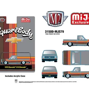 MiJo Exclusives M2 Machines 1:64 1978 Chevrolet C10 Silverado Squarebody Pickup Truck Cool Grey Model 31500-MJS79 with Acrylic Case