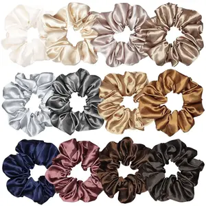 12 Pcs Satin Silk Scrunchies Soft Hair Ties Fashion Hair Bands Hair Bow Ropes Elastic Bracelets Ponytail Holders Hair Accessories for Women Girls