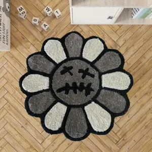 Modern Creative Sunflower Print Carpet, Flower Pattern Rugs, Foldable Plush Rug for Living Room Bedroom, Easy Care Large Area Mat, Casual Style, Floral Shaped Rug