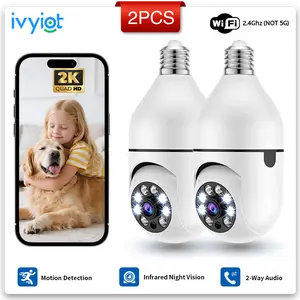 Ivyiot 2PCS 2K Light Bulb Camera Home Supermarket Security Camera 360° Panoramic View WiFi Camera with Two-Way Audio for Baby and Pet Store Surveillance, Universal E27 Socket Design