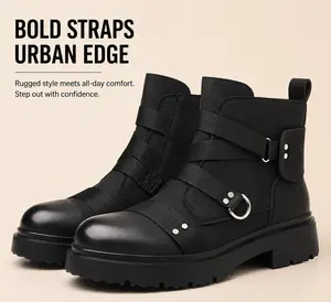 Men's Multi-Strap Combat Ankle Shoes, Chunky Sole Urban Fashion Boots, Shoe