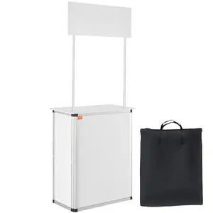 VEVOR Counter Table, Portable Tradeshow Podium Table, 30.91" x 14.96" x 71.46", Display Exhibition Counter Stand Booth Fair with Wall, Pop Up Podium with Storage Rack/Carrying Bag
