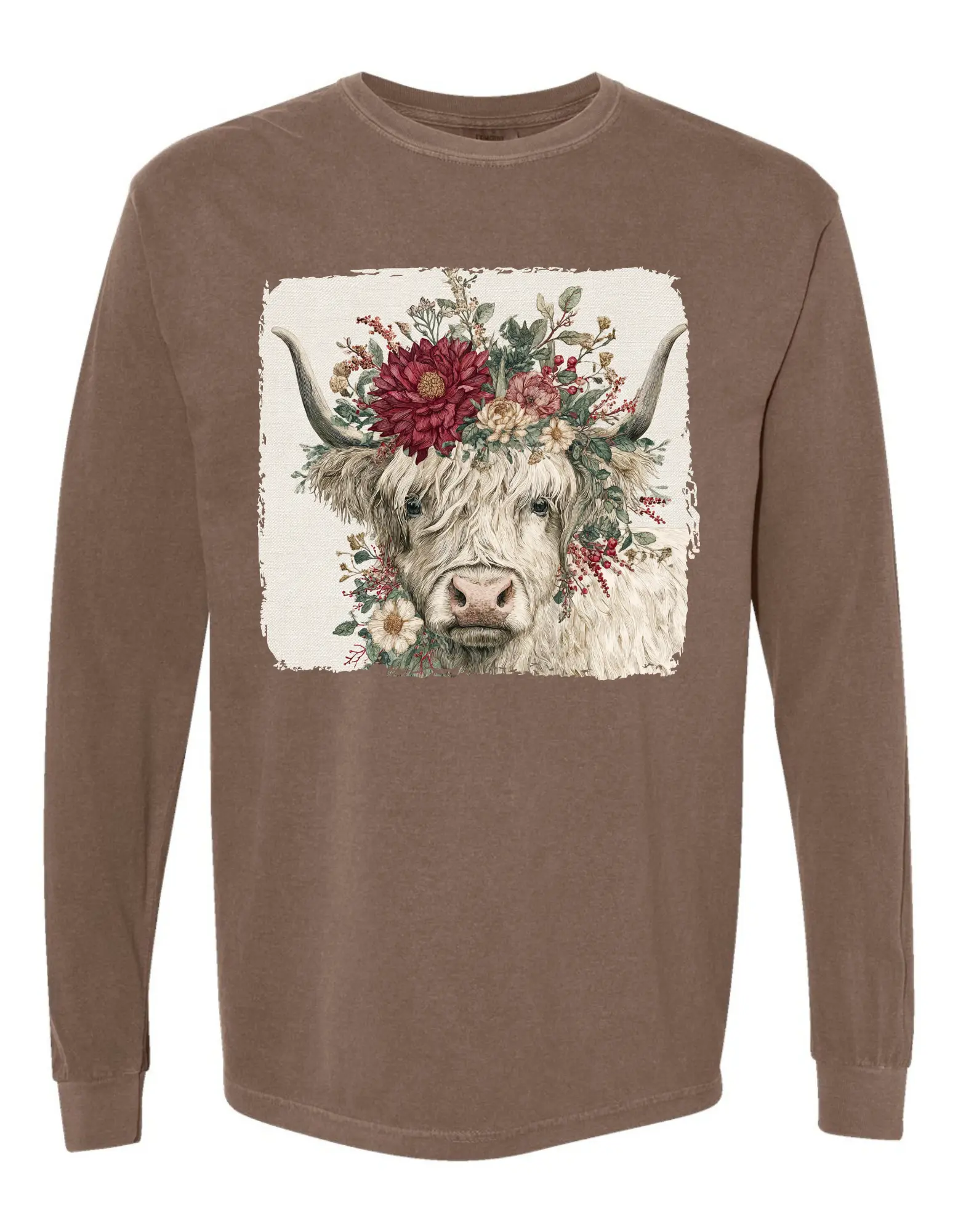 Floral Highland cow on Comfort color long slveeve