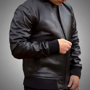 Cuir Jackets Classic Bomber Jacket for Men in Beige - Long Sleeve, Fitted Style, Smooth Plush Polyester, Twin Side Pockets, Autumn Wear, Casual & Modern Coats Tops Beige Long Sleeve Plain