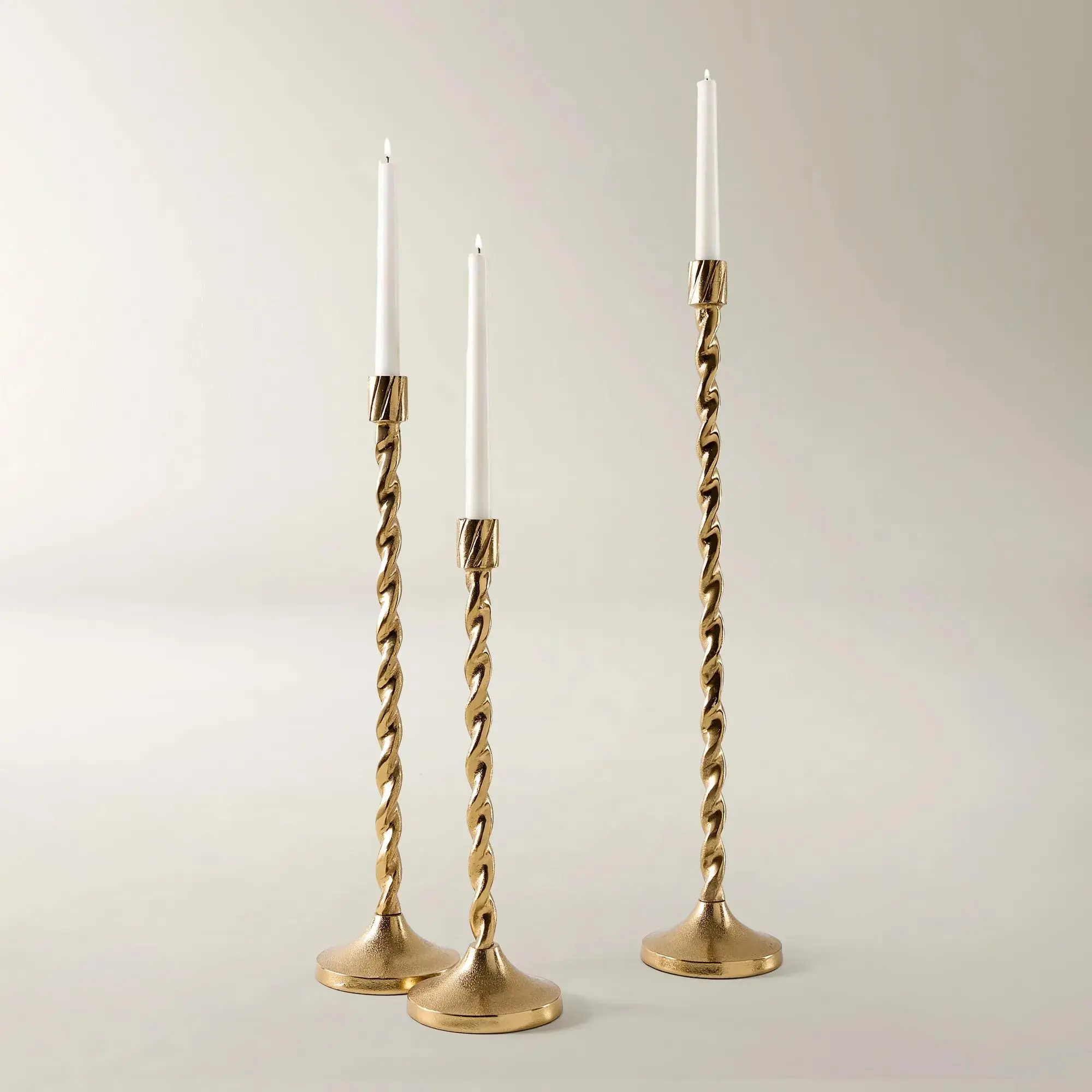 Z Gallerie Trio Twist Taper Aluminum Luxury Candle Holders - Set of 3, Sculptural Tiered Sizes, Modern Glamour Room Decor for Elegant Event Centerpieces