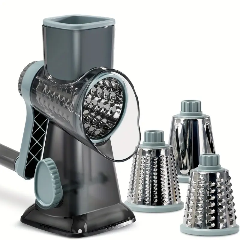 Multifunctional hand roller vegetable cutter with three replaceable blades
