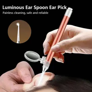 4-Piece Glowing Ear Spoon Set, Adult Ear Wax Remover Kit, Includes Bright Tools and Magnifying Glass, Ear Cleaning Essentials, Visual Earwax Cleaner, Earpick Flashlight