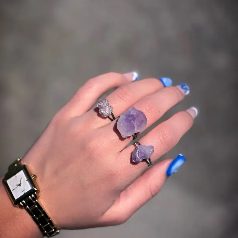 Adjustable Amethyst Rings - Small Medium Big Sizes - Comfortable Fit for All Fingers - Luxury Sparkle Jewelry for Various Occasions