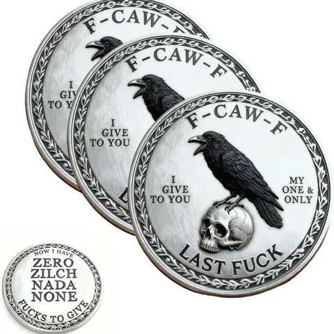 3-Piece Set F-Caw-F Coins, Funny Crow Challenge Coins, Adult Humor Gifts, Novelty Jokes Coins, Perfect for Friends, Gift Decoration