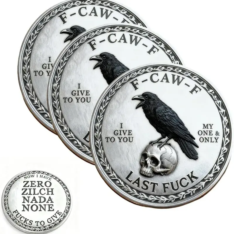 3-Piece Set F-Caw-F Coins, Funny Crow Challenge Coins, Adult Humor Gifts, Novelty Jokes Coins, Perfect for Friends, Gift Decoration
