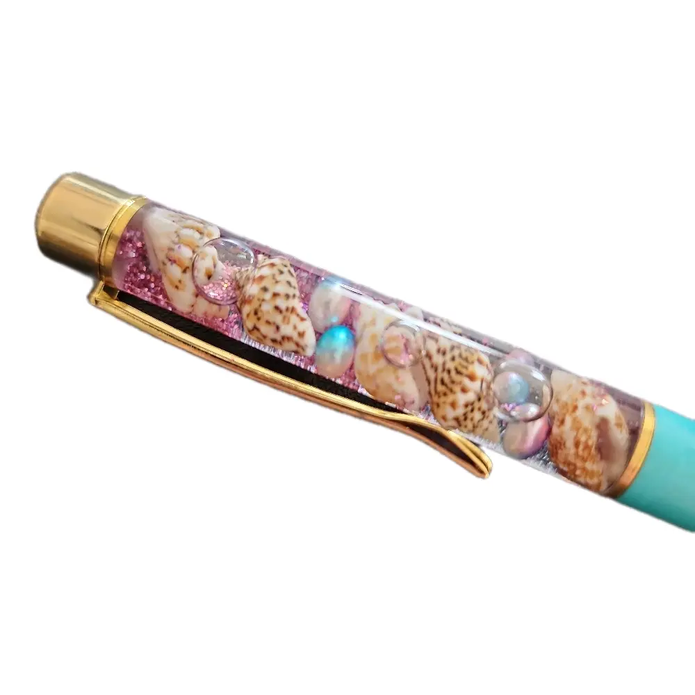 Fidget Pen with Seashells and Sparkling Design - Abstract Product Description Provided
